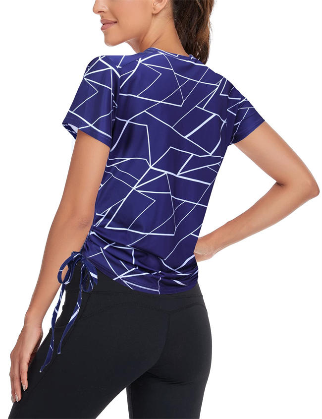 Women Zip Up Short Sleeve Side Drawstring Sports Shirts Quick Dry Workout Golf Running Yoga Top