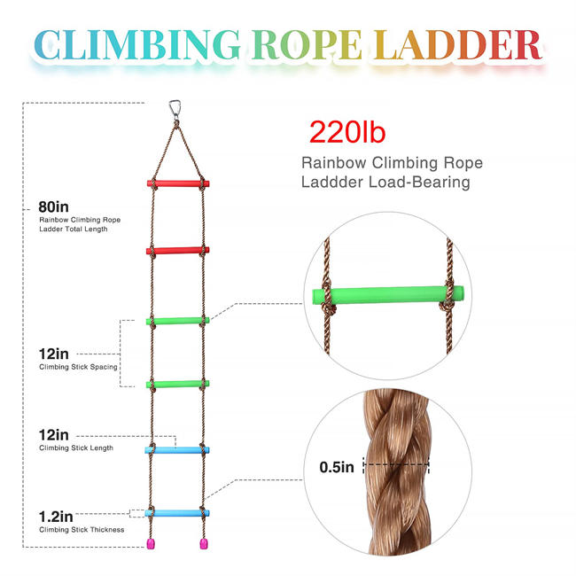 Ladder Climbing Rope for Kids, Playground Sewing Accessories, 6.8ft Hanging Ropes, Six Section, Outdoor Backyard and Indoor Play Set