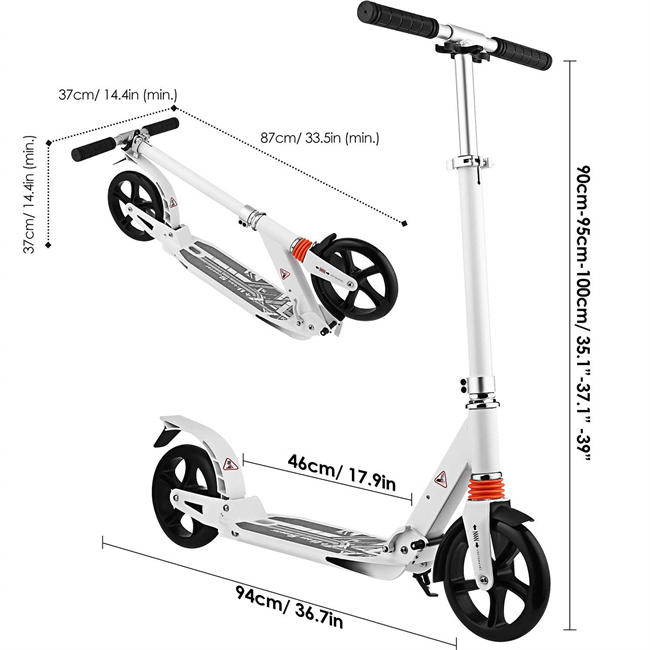 Kids/Adult Scooter with 3 Seconds Easy-Folding System, 220lb Folding Adjustable Scooter with Foot Brake and 200mm Large Wheels