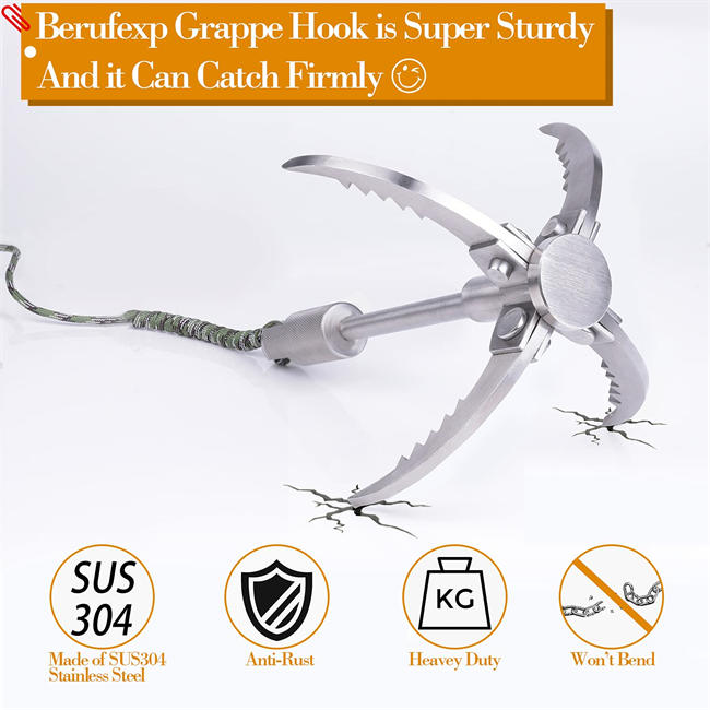 Berufexp Folding Grappling Hook with Carabiner Survival Gear and Equipment for Tree Climbing Gear Hunting Gear for Dragging Tactical Gear Grapple Hook for Tree Limbs Pulling Hiking Gear Camping Gear