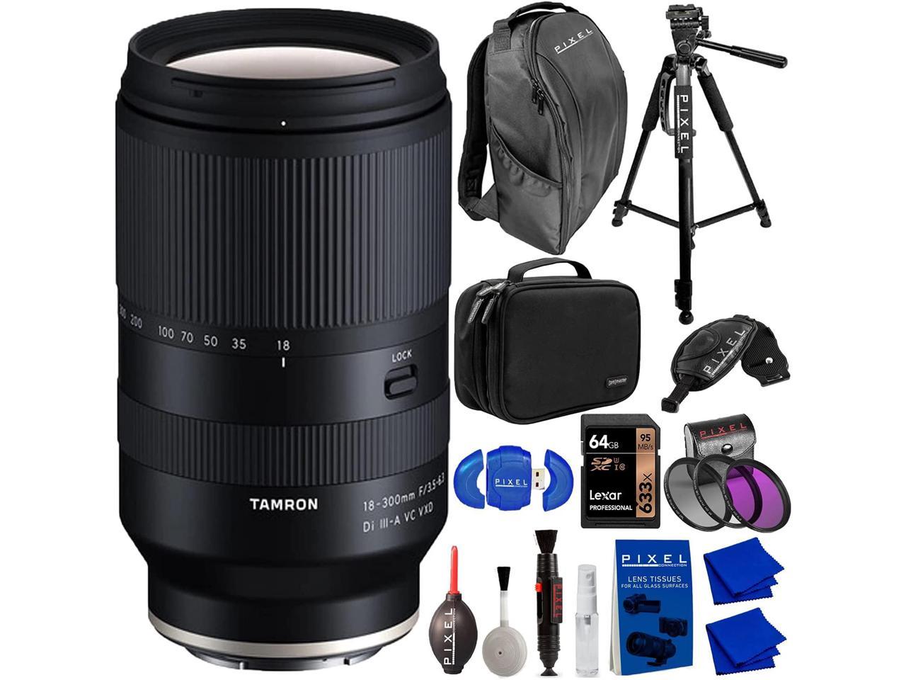 Tamron 18-300mm f/3.5-6.3 Di III-A VC VXD Lens for Sony E with Blower + Tripod + 64GB SD Card + Cleaning Kit + More