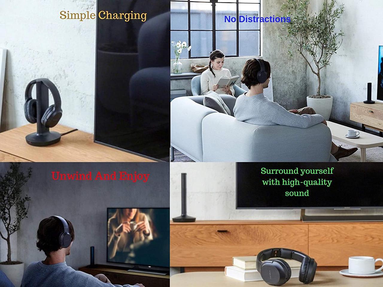 Sony Wireless Headphones for TV Watching (WHRF400R) with Transmitter Dock (TMRRF400) – 6-ft 3.5mm Stereo + NeeGo RCA Plug Y-Adapter for TV