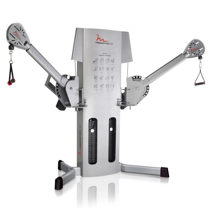 Dual Cable EXT Crossover with Weight Stacks, Rotating Arms, Ankle Cuffs, and Swivel Pulleys