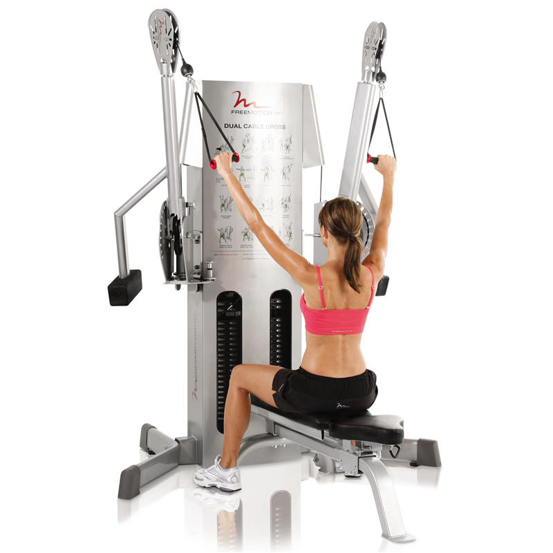 Dual Cable EXT Crossover with Weight Stacks, Rotating Arms, Ankle Cuffs, and Swivel Pulleys